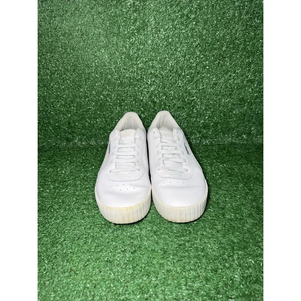 Puma Women Size 8 White Leather Casual Daily Lace Shoes Court Carina 2.0 Sneaker